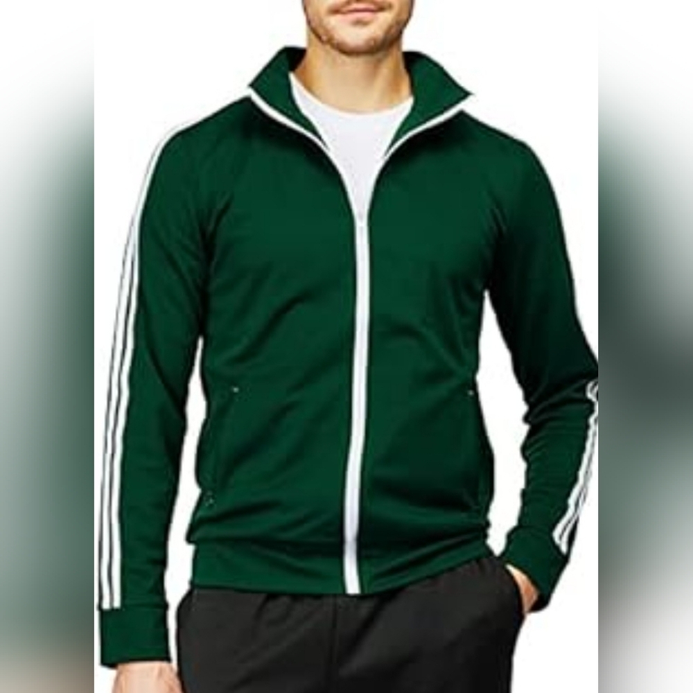 Green Track Jacket with White Stripes (XL)